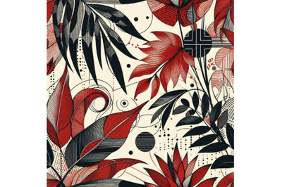 4 Tropical leaves hand drawn seamless pattern