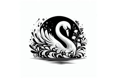 4 White swan with long plumage, in monochrome graphic design