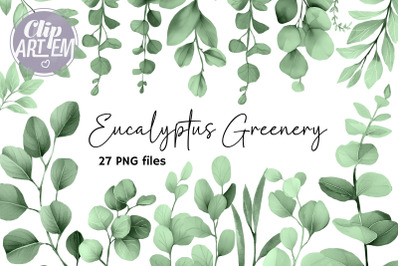 Eucalyptus Greenery Clip Art Sage Leaves 27 PNG Images Set