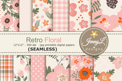 Retro Spring / Summer SEAMLESS Floral Digital Papers