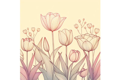 4 Beautiful tulips for Mother`s Day on light background