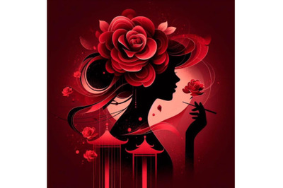 4 Beautiful girl silhouette with rose