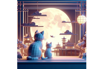 4 Couple of cats watching the moonlight