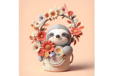 4 Cute sloth with a pot of flowers