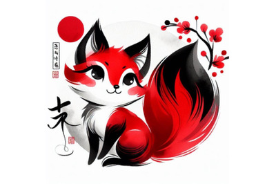 4 Cute watercolor cartoon fox isolate on white background