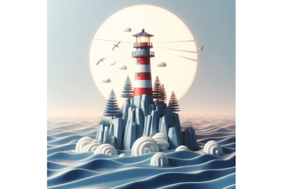 4 Lighthouse on rock island in sea