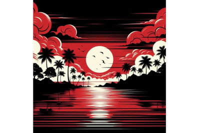 4 Red and black Tropical sunset seascape