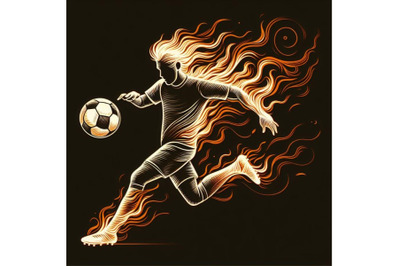 4 Fire soccer player. Fiery football player with a fire ball