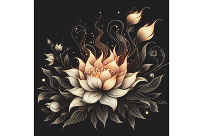 4 Flower fire. beautiful fire flower on black background