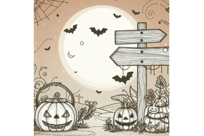 4 Halloween background with wooden sign