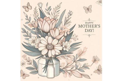 4 Happy Mother`s Day! Floral flat lay greeting card
