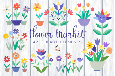 Flower Market - 42 Clipart Floral Design Elements