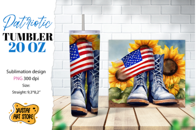 Patriotic tumbler sublimation. Boots and sunflower tumbler