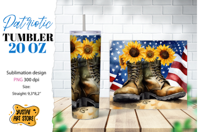 Patriotic tumbler sublimation. Boots and sunflower tumbler