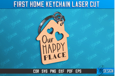 First Home Keychain Laser Cut | Happy Place | Housewarming Gift