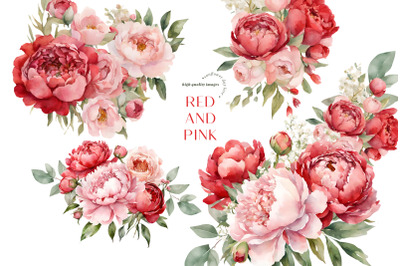 Elegant Red &amp;amp; Pink Flowers Bouquets Clipart