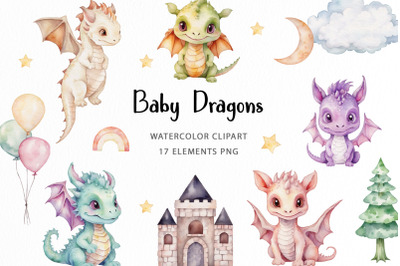 Watercolor Baby Dragons Clipart