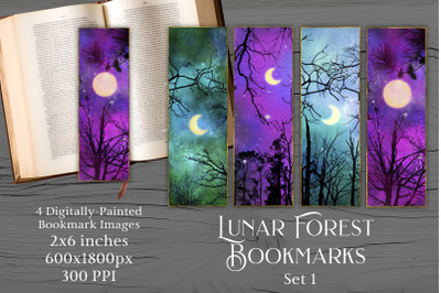 Printable Bookmarks - Lunar Forest 1 - Fantasy Night Sky