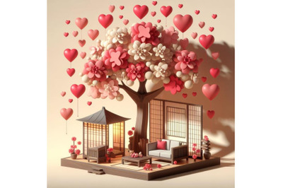 4 Love tree with hearts for your design