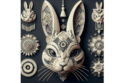 4 Animal tribal face bunny