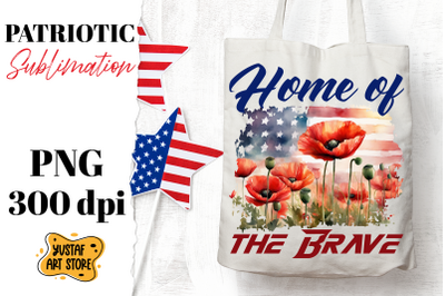 Patriotic sublimation. American flag and poppy flowers PNG