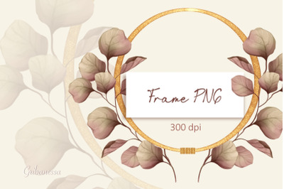 Gold frame PNG | Frame with leaves