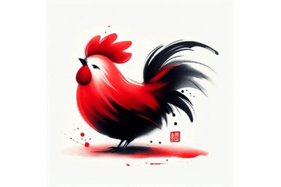 4 Watercolor cute rooster