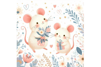 4 beautiful decorative mouse abstract floral White background