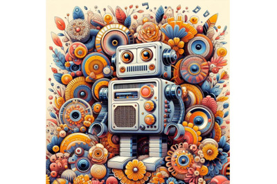 4 robot made of analog stereo equipment, digital art