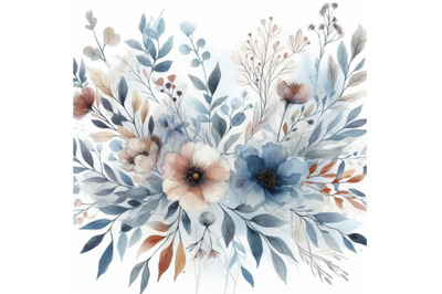 4 watercolor Watercolor Dusty Blue Floral Graphics Colorful background