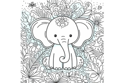 4 Hand drawn elephant icon,one line art