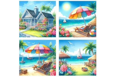 4 4 watercolor Watercolor design summer illustration  Colorful backgro