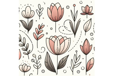 4 Tulip contour drawing. Minimal flower illustration