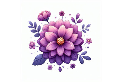 4 Purple dahlia flower isolated on white background