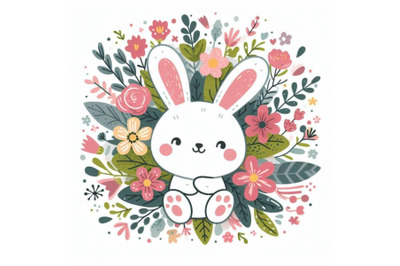 4 abstract bunny filled with flowers and leaves