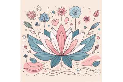 4 Trendy lotus line art vector. Minimal drawing cute flower illustrati