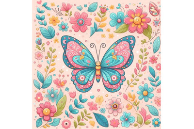 4 cute butterfly decorated with flowers