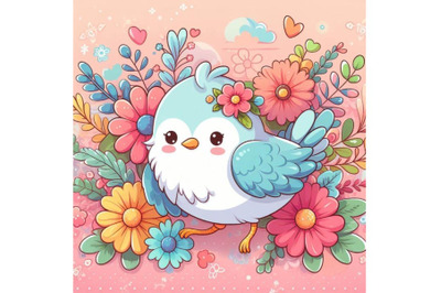 4 cute bird decorated with flowers