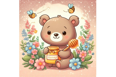 4 cute bear holding honey jar