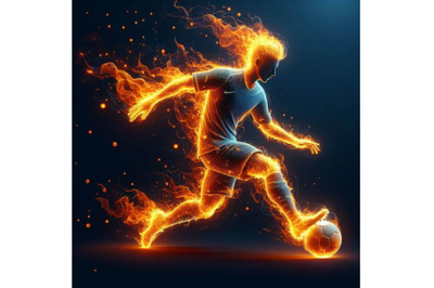 4 Fire soccer player. Fiery football player with a fire ball