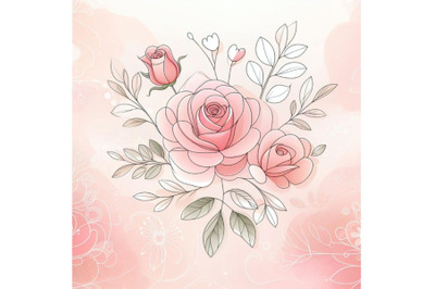 4 A pink rose Line Art and Pastel Abstract Background
