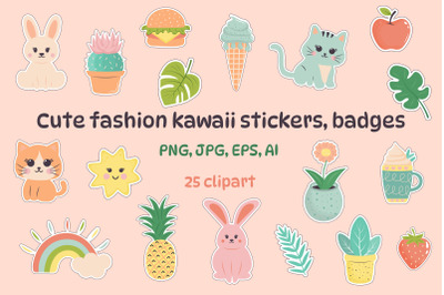 Cute fashion kawaii stickers, badges