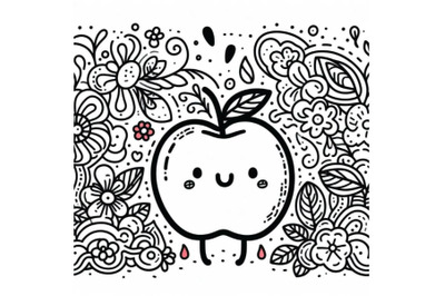 4 apple fruit isolated on white background in line art style, doodle