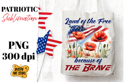 Patriotic sublimation. American flag and poppy flowers PNG