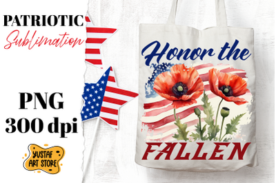 Patriotic sublimation. American flag and poppy flowers PNG