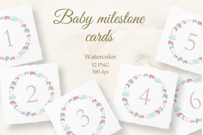 Baby milestone card Watercolor 12 months