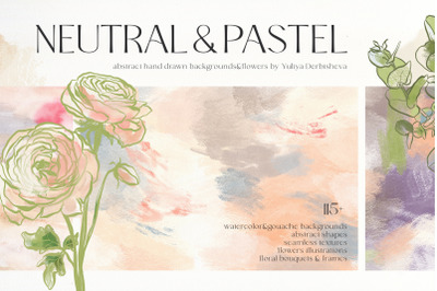 Neutral and Pastel abstract Backgrounds and Flowers illustrations