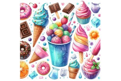 4 watercolor Watercolor Frozen Sweets Clipart Colorful background