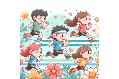 4 Cute cartoonRunning athletes