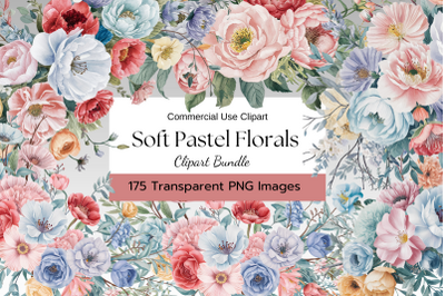 Soft Pastel Watercolor Floral Clipart Bundle